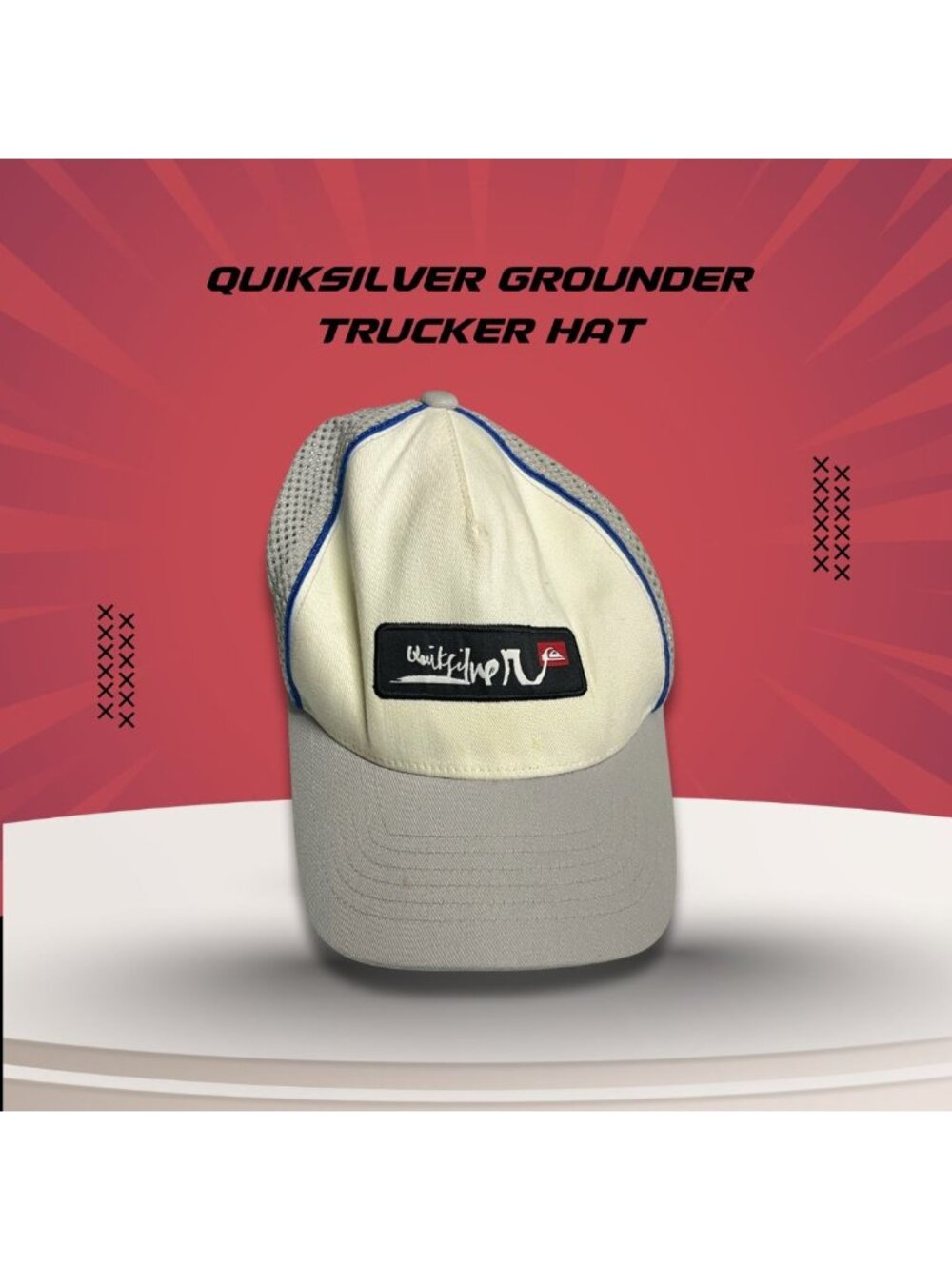 Quiksilver Grounder Trucker Hat Flexfit Beige/Gray Mesh